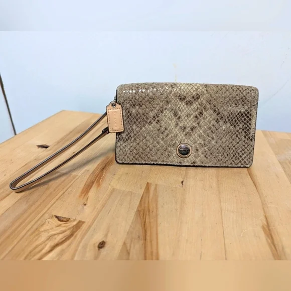 Coach Tan Snakeskin Wristlet - Picture 1 of 9
